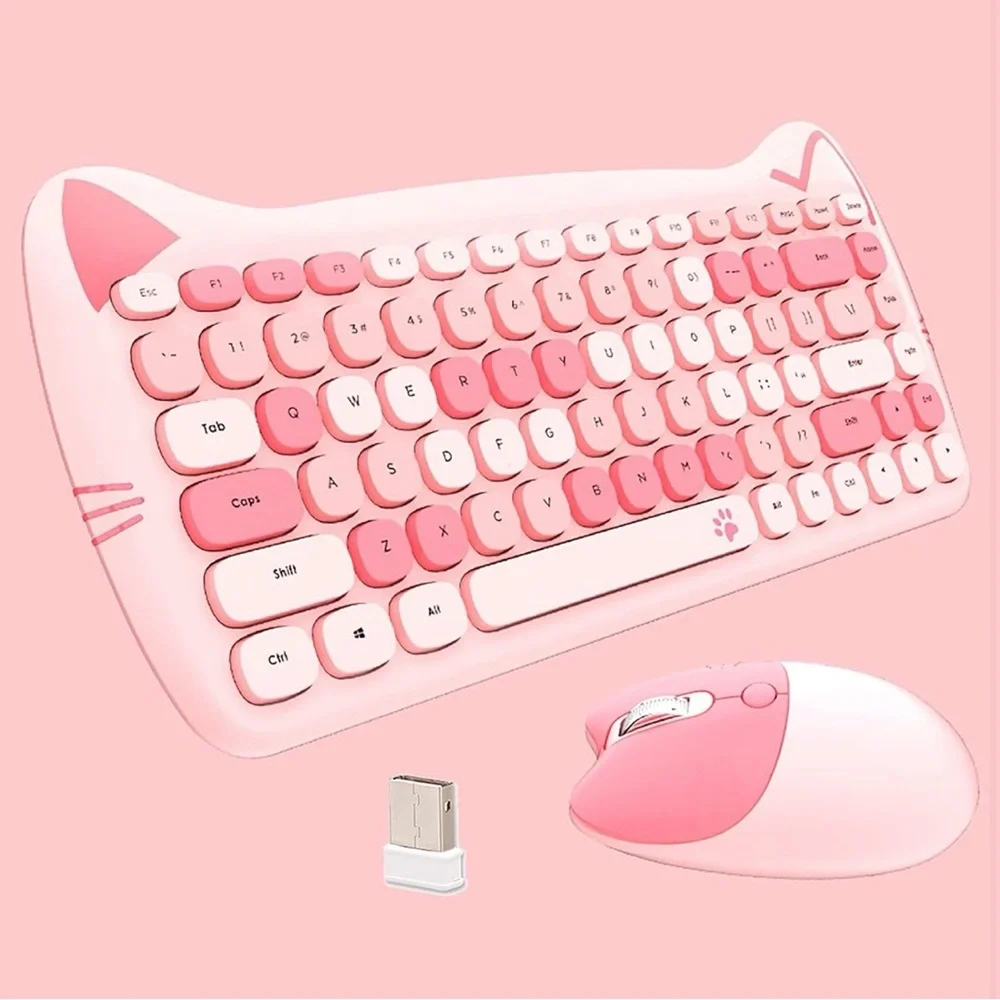 Pink Cat Ear Keyboard and Mouse Set